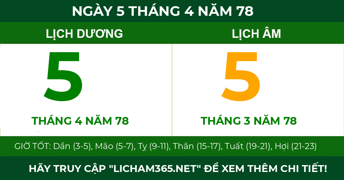 lịch âm ngày 5 tháng 4 năm 78