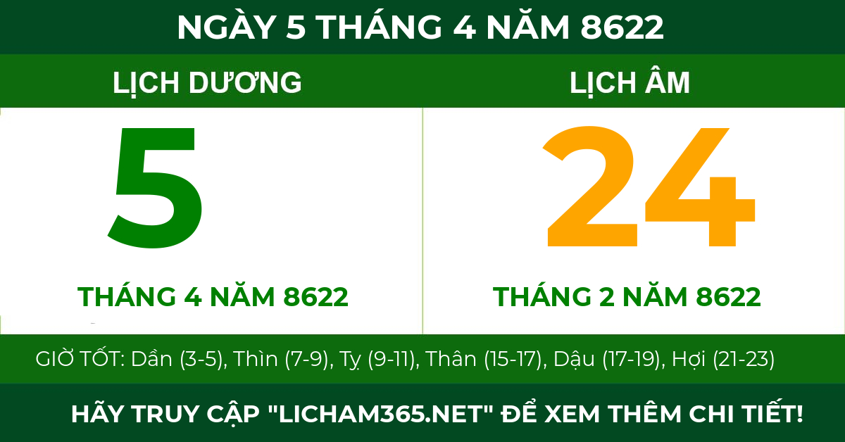 lịch âm ngày 5 tháng 4 năm 8622