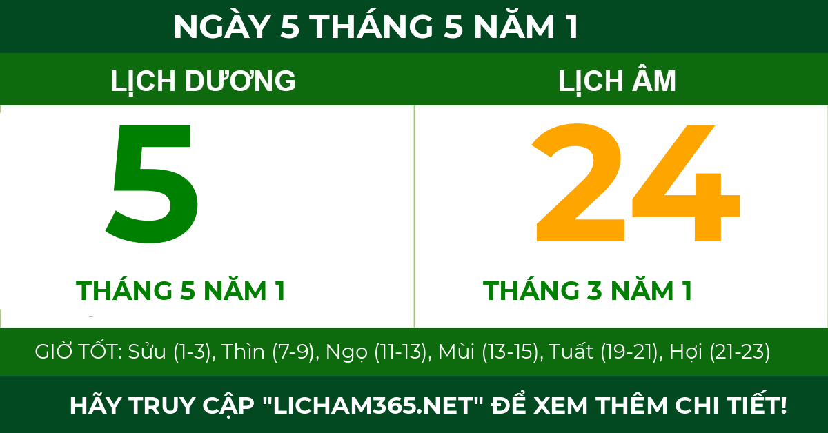 lịch âm ngày 5 tháng 5 năm 1