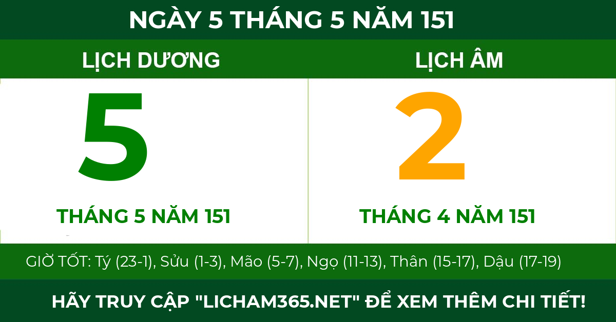 lịch âm ngày 5 tháng 5 năm 151