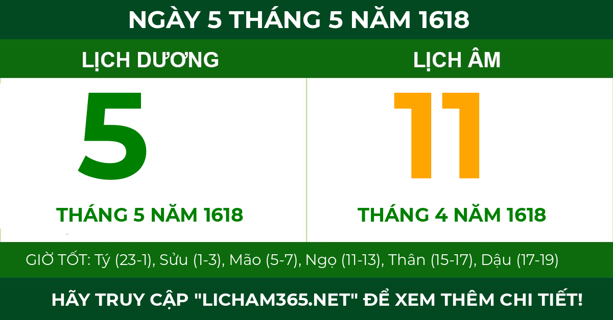 lịch âm ngày 5 tháng 5 năm 1618