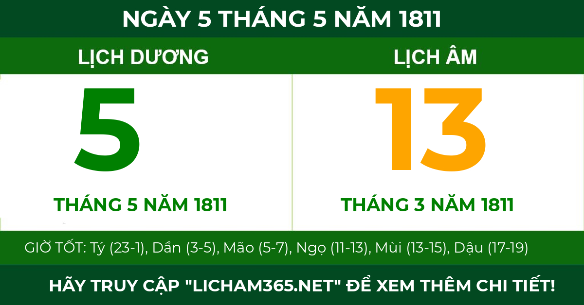 lịch âm ngày 5 tháng 5 năm 1811