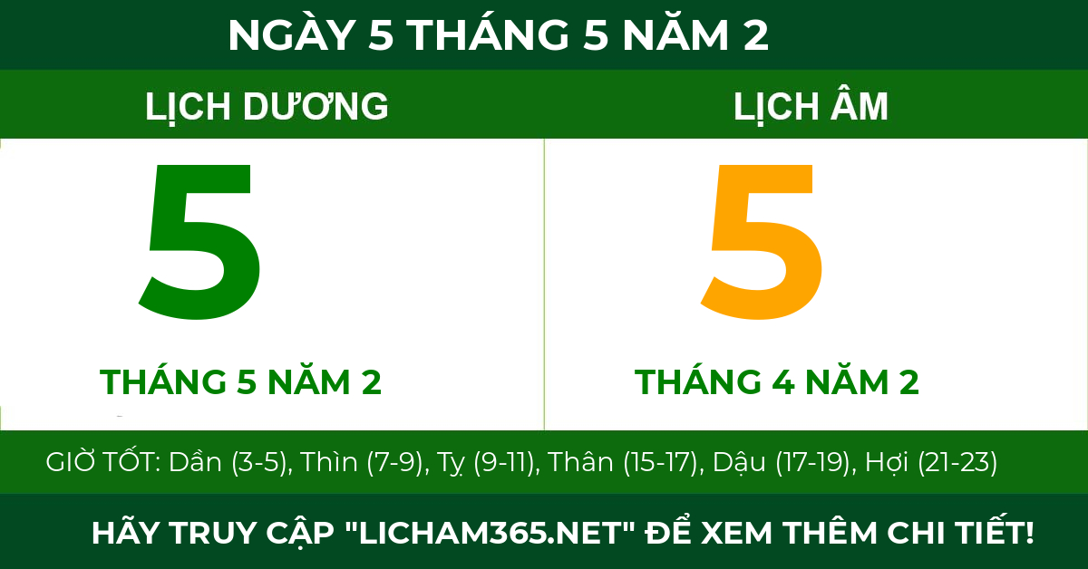 lịch âm ngày 5 tháng 5 năm 2
