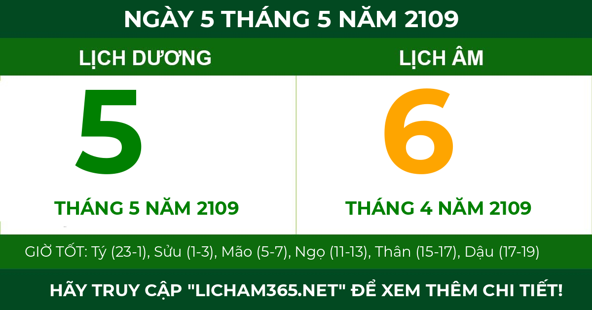 lịch âm ngày 5 tháng 5 năm 2109