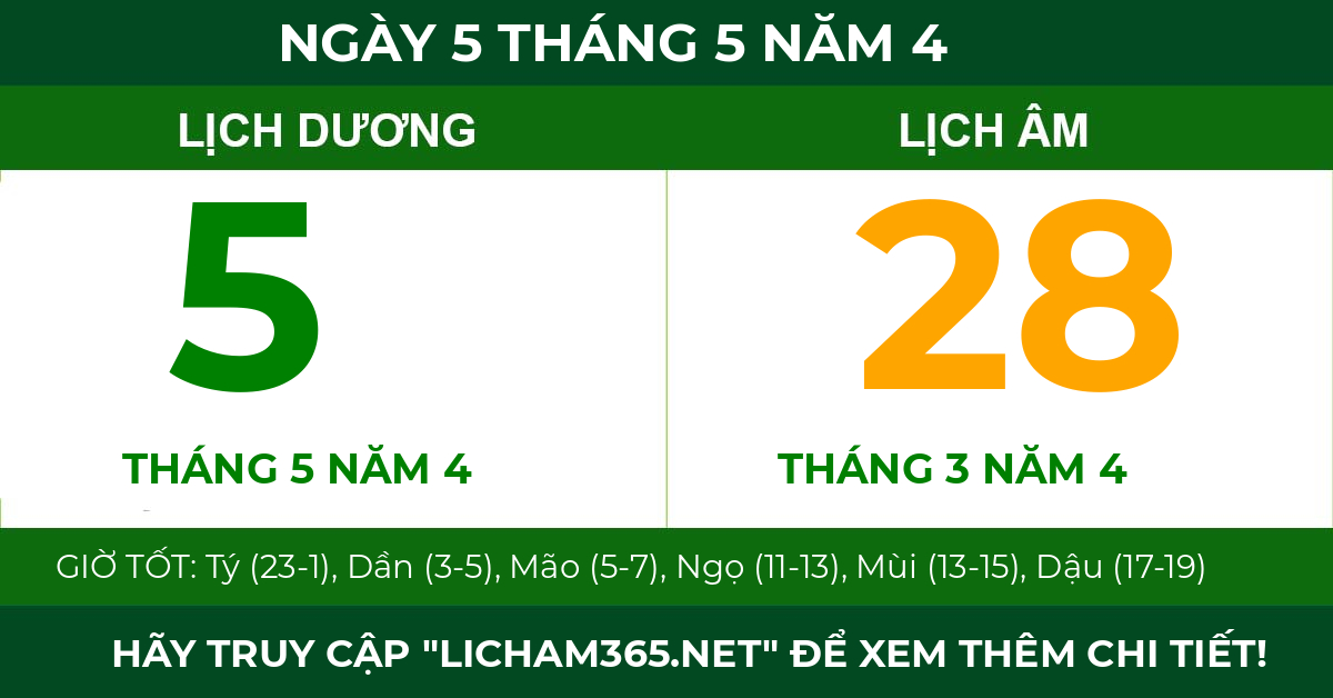 lịch âm ngày 5 tháng 5 năm 4