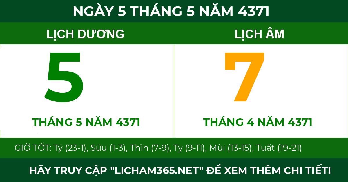 lịch âm ngày 5 tháng 5 năm 4371
