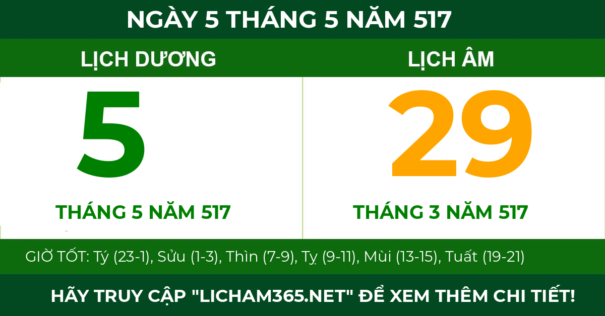 lịch âm ngày 5 tháng 5 năm 517