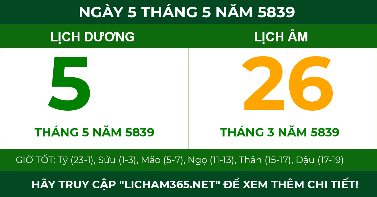 lịch âm ngày 5 tháng 5 năm 5839