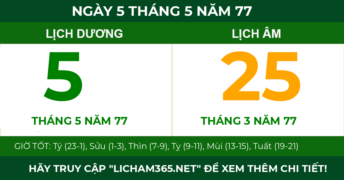 lịch âm ngày 5 tháng 5 năm 77
