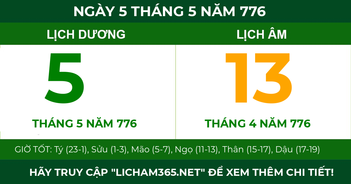 lịch âm ngày 5 tháng 5 năm 776