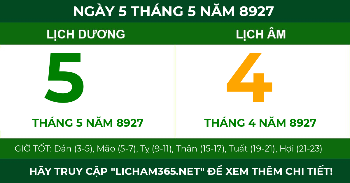 lịch âm ngày 5 tháng 5 năm 8927