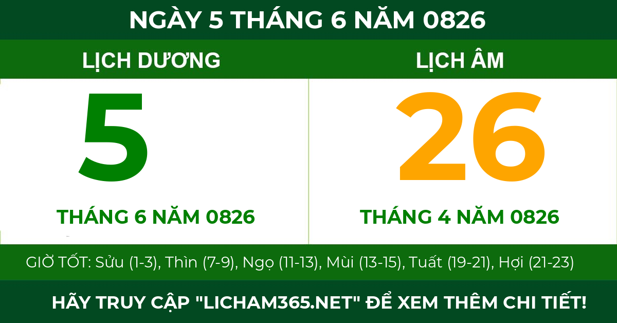 lịch âm ngày 5 tháng 6 năm 0826