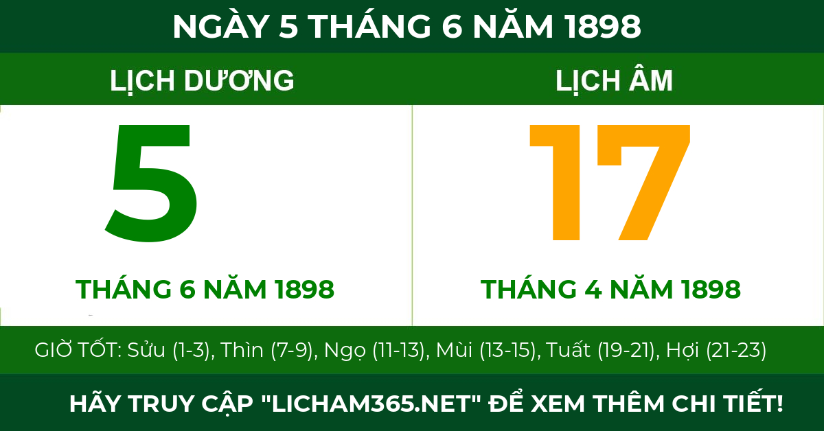 lịch âm ngày 5 tháng 6 năm 1898