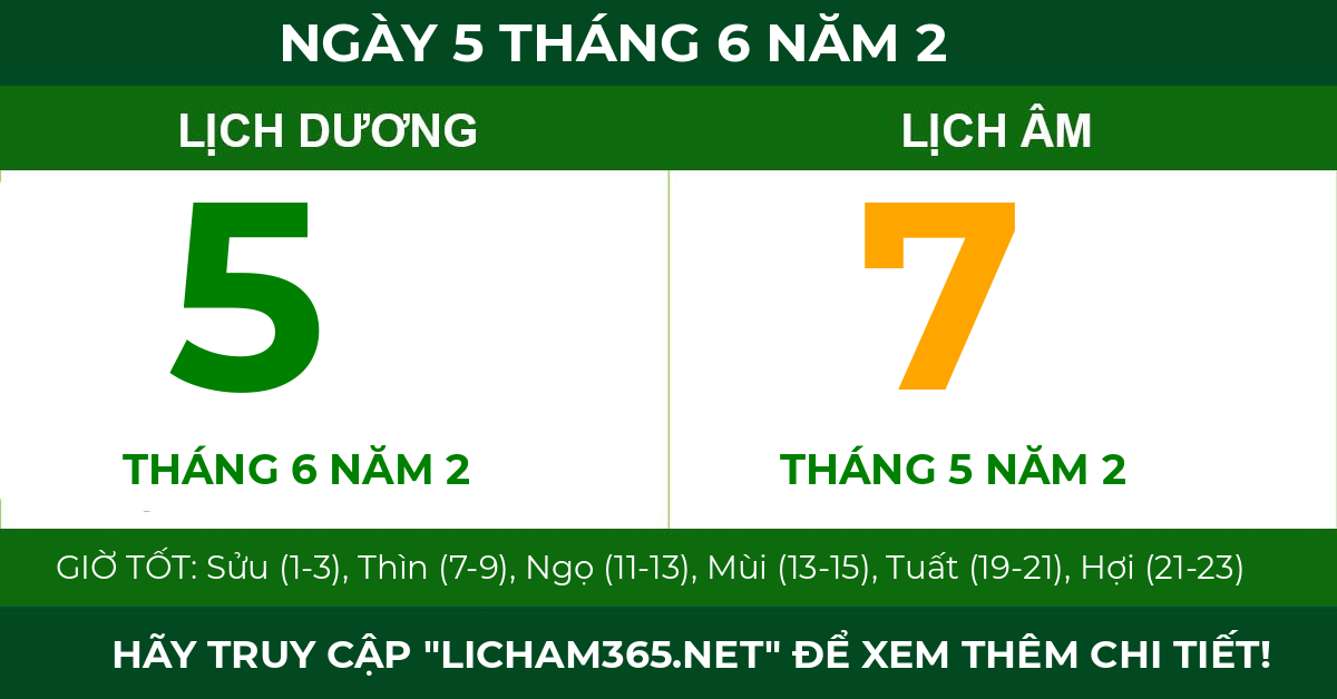 lịch âm ngày 5 tháng 6 năm 2