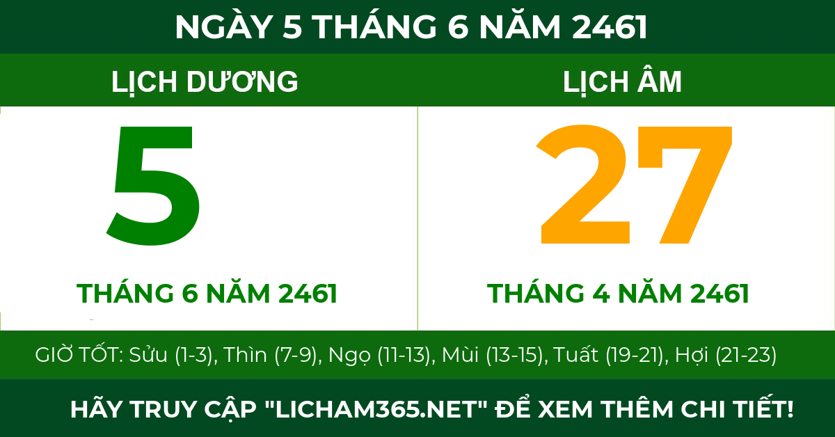 lịch âm ngày 5 tháng 6 năm 2461