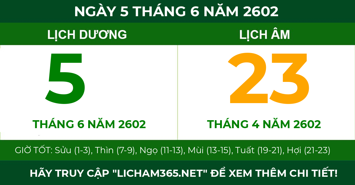 lịch âm ngày 5 tháng 6 năm 2602