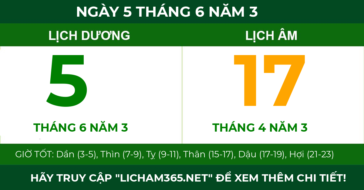 lịch âm ngày 5 tháng 6 năm 3