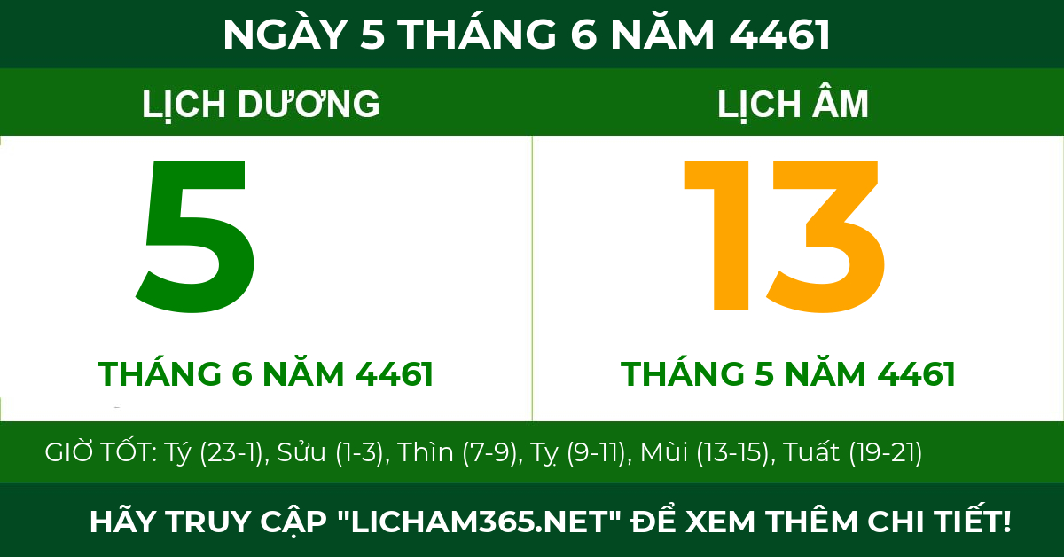 lịch âm ngày 5 tháng 6 năm 4461