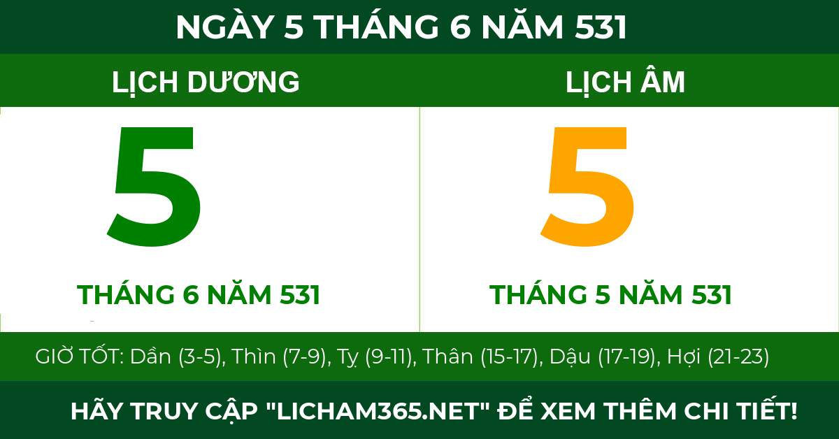 lịch âm ngày 5 tháng 6 năm 531