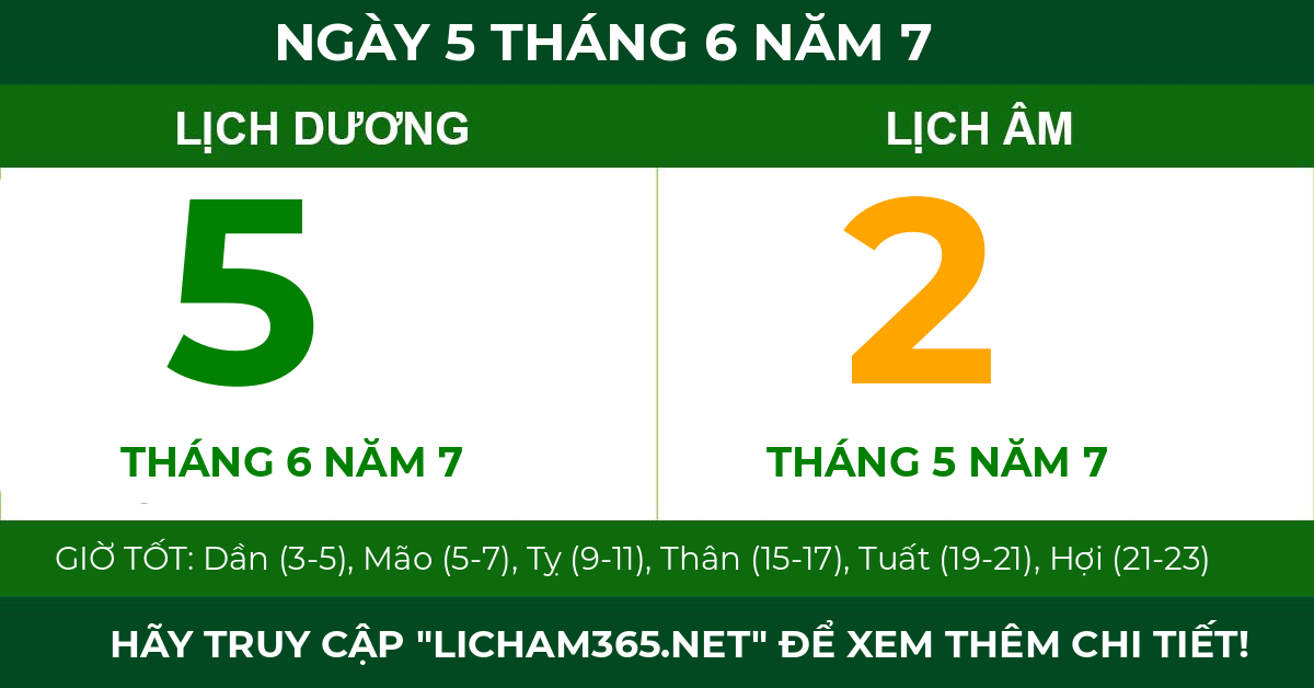lịch âm ngày 5 tháng 6 năm 7