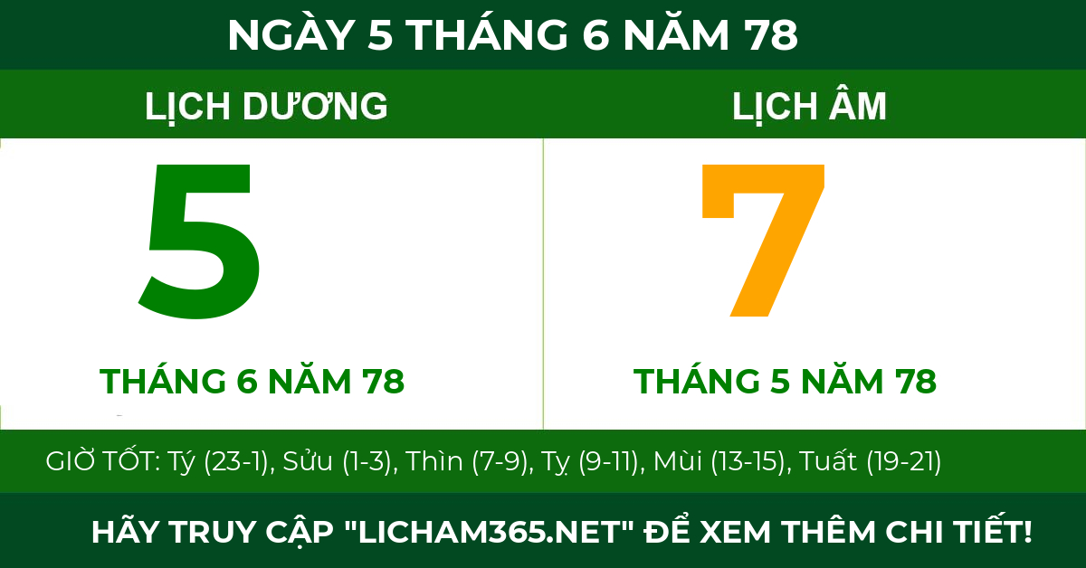 lịch âm ngày 5 tháng 6 năm 78
