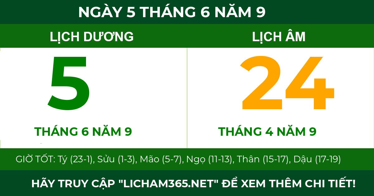 lịch âm ngày 5 tháng 6 năm 9