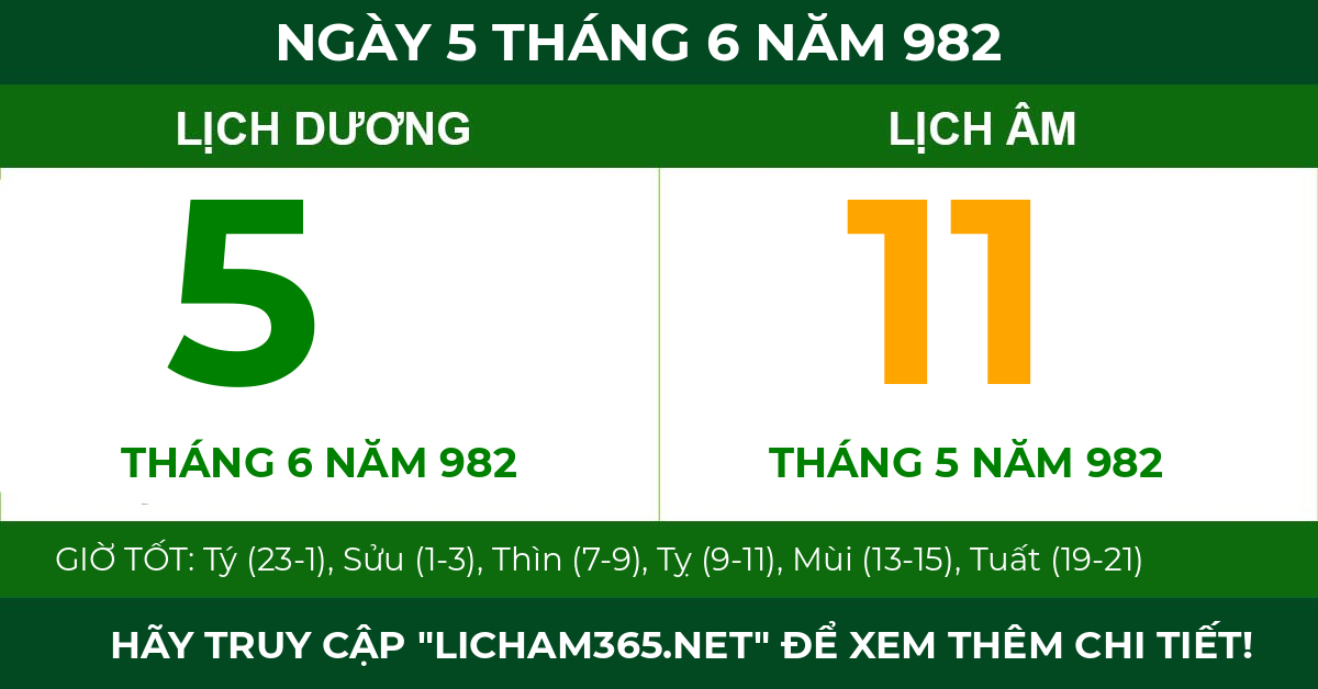 lịch âm ngày 5 tháng 6 năm 982