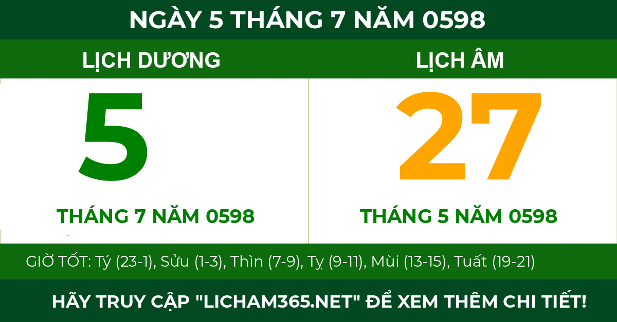 lịch âm ngày 5 tháng 7 năm 0598