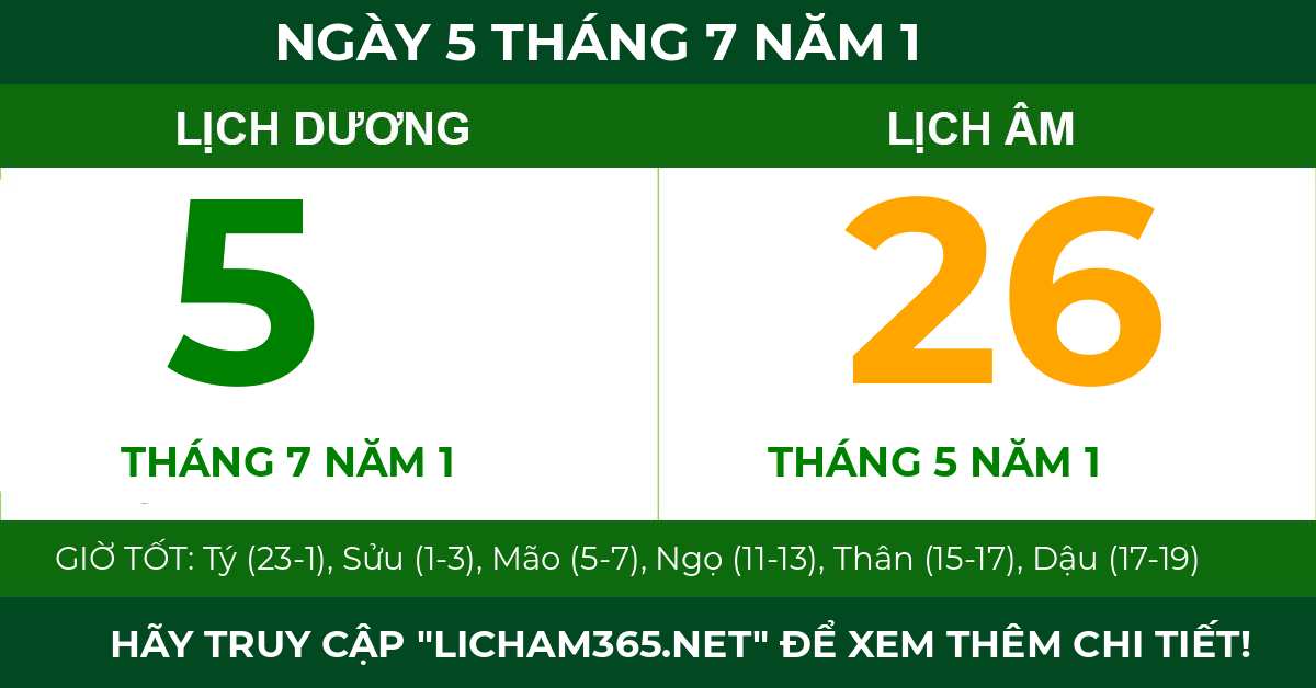 lịch âm ngày 5 tháng 7 năm 1