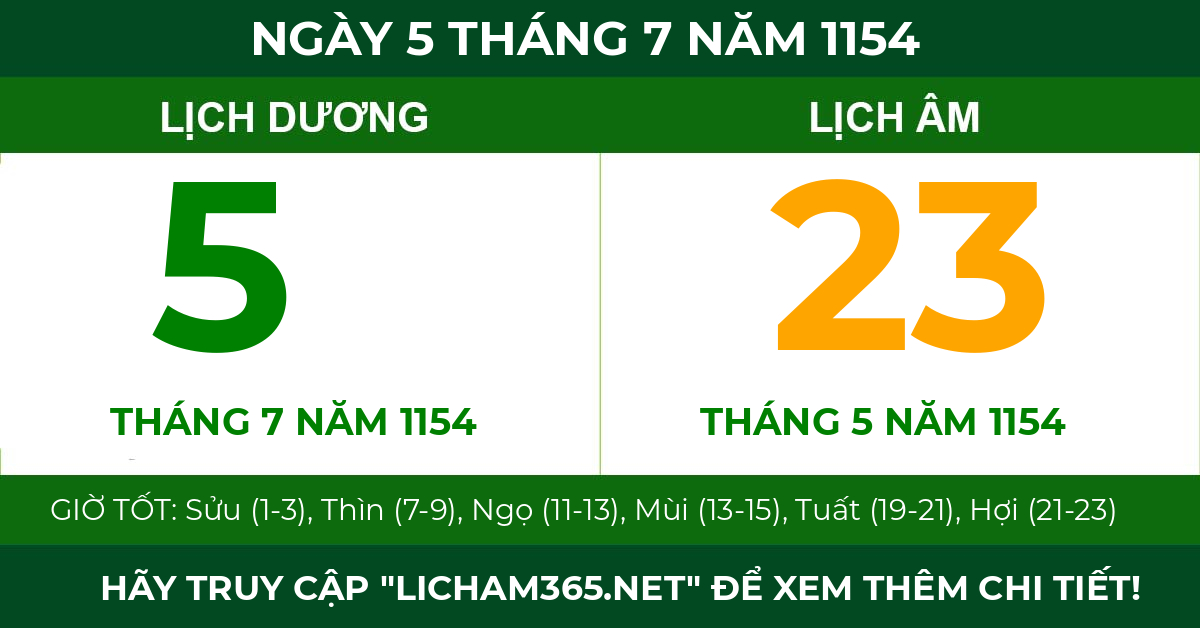 lịch âm ngày 5 tháng 7 năm 1154