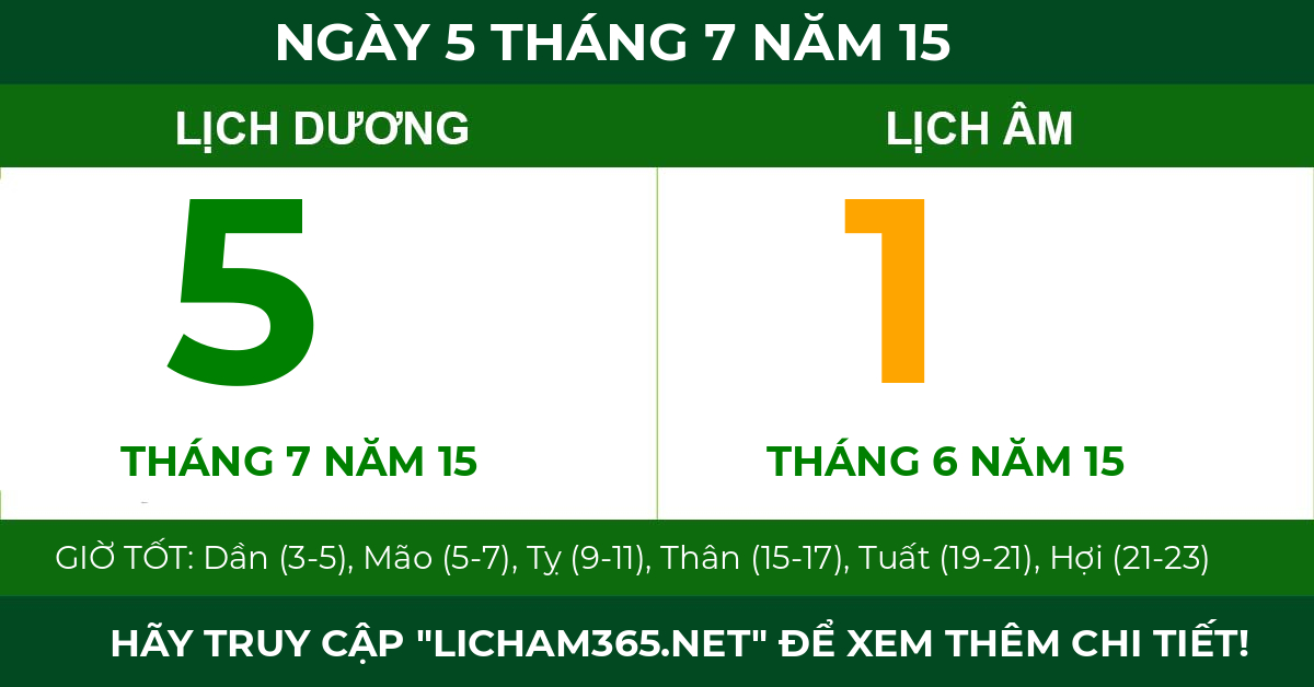 lịch âm ngày 5 tháng 7 năm 15