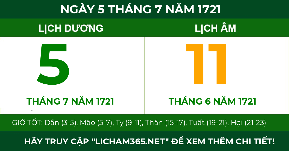 lịch âm ngày 5 tháng 7 năm 1721