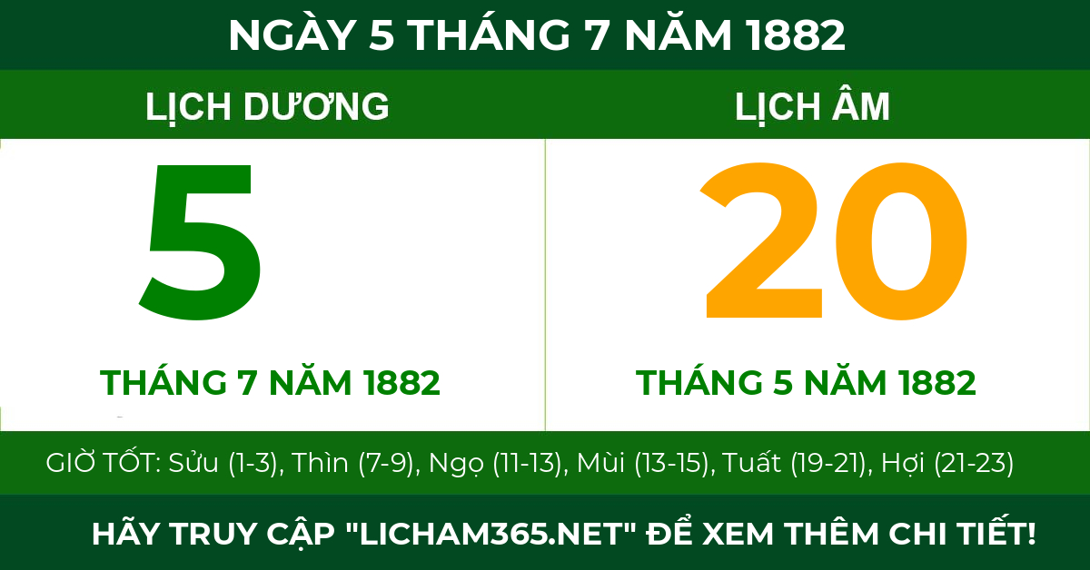 lịch âm ngày 5 tháng 7 năm 1882