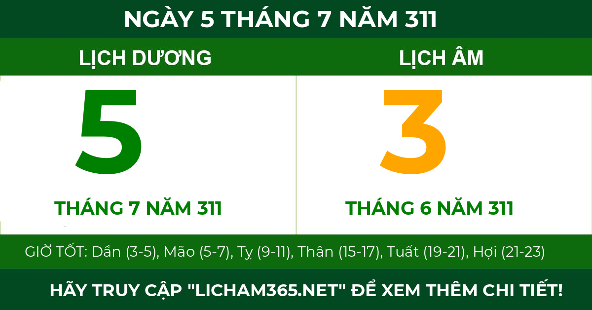 lịch âm ngày 5 tháng 7 năm 311