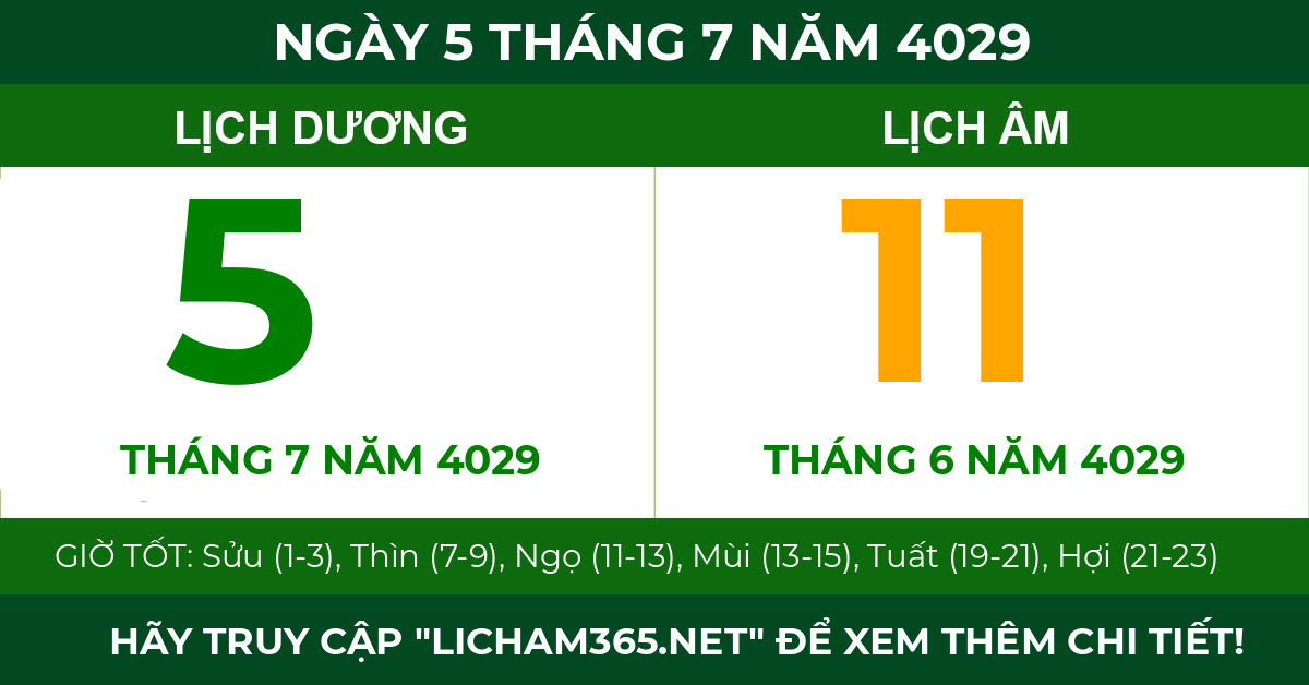 lịch âm ngày 5 tháng 7 năm 4029