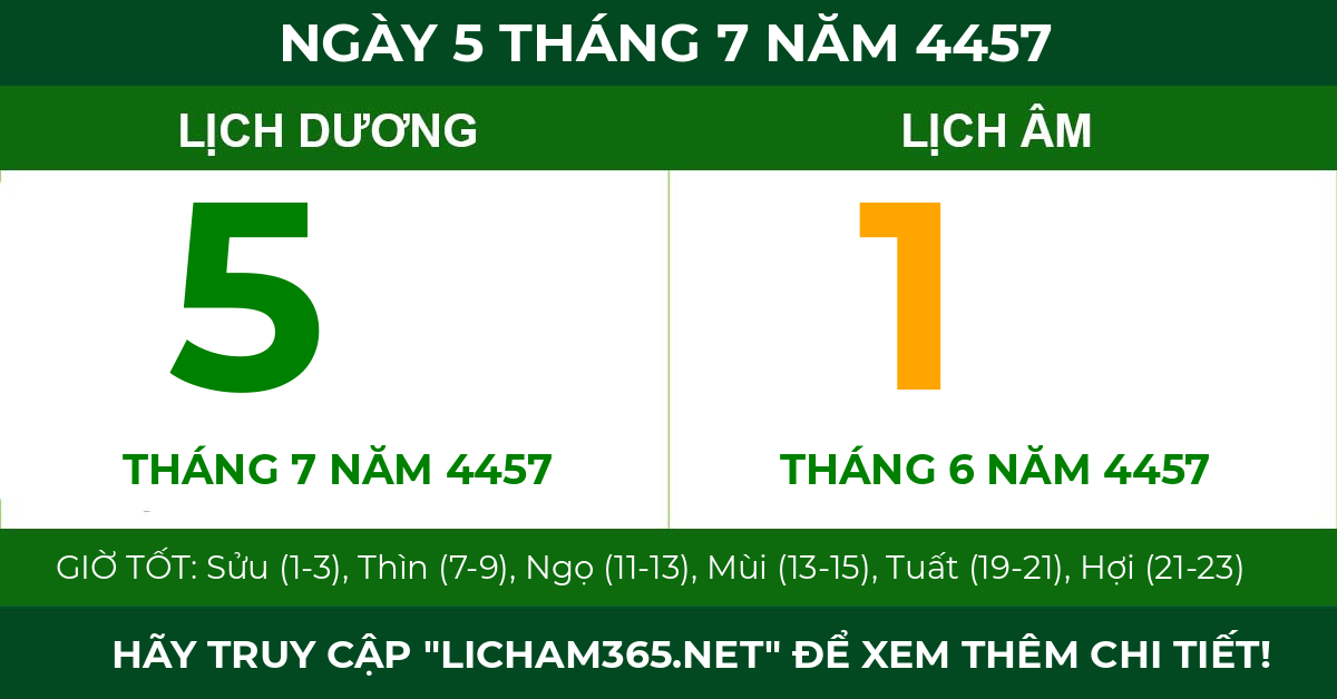 lịch âm ngày 5 tháng 7 năm 4457