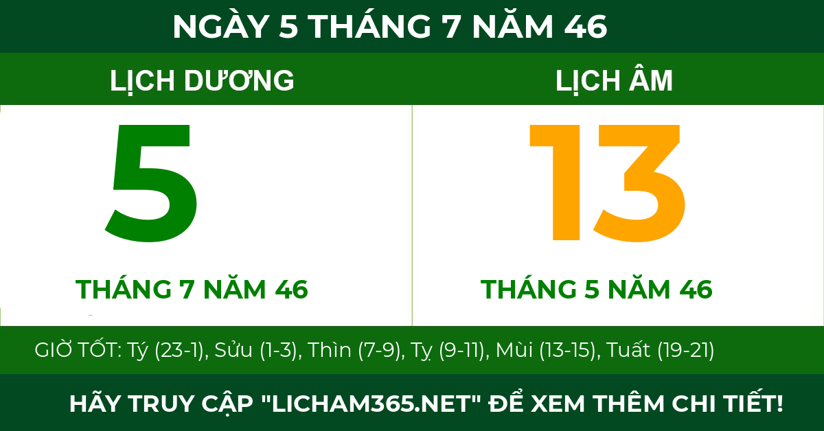 lịch âm ngày 5 tháng 7 năm 46