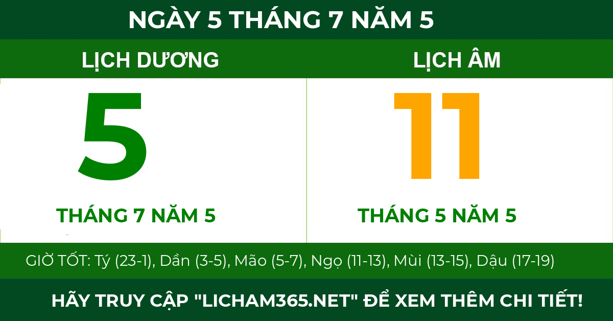 lịch âm ngày 5 tháng 7 năm 5