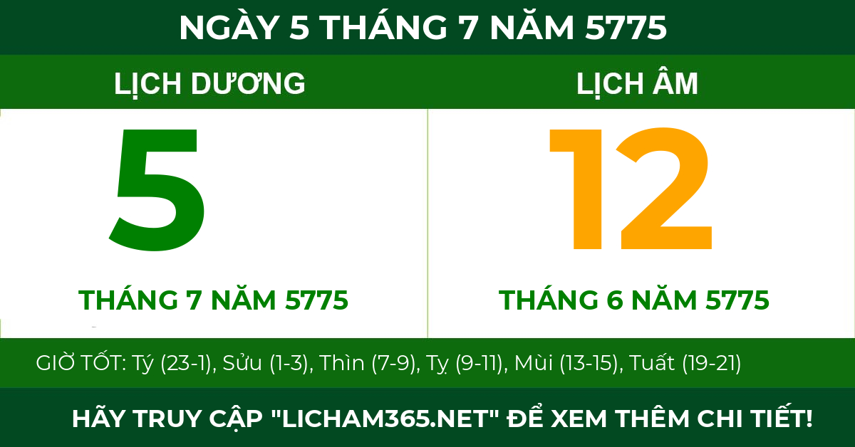 lịch âm ngày 5 tháng 7 năm 5775