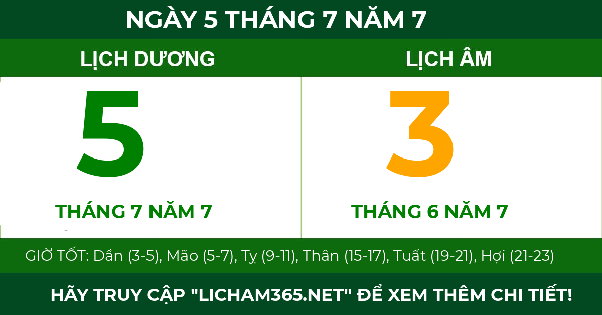 lịch âm ngày 5 tháng 7 năm 7