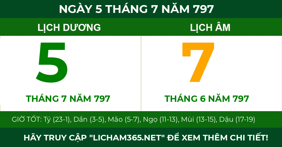 lịch âm ngày 5 tháng 7 năm 797