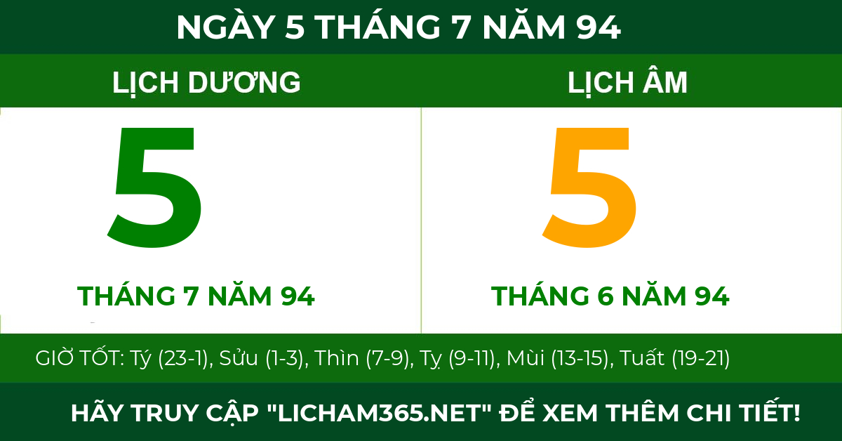 lịch âm ngày 5 tháng 7 năm 94