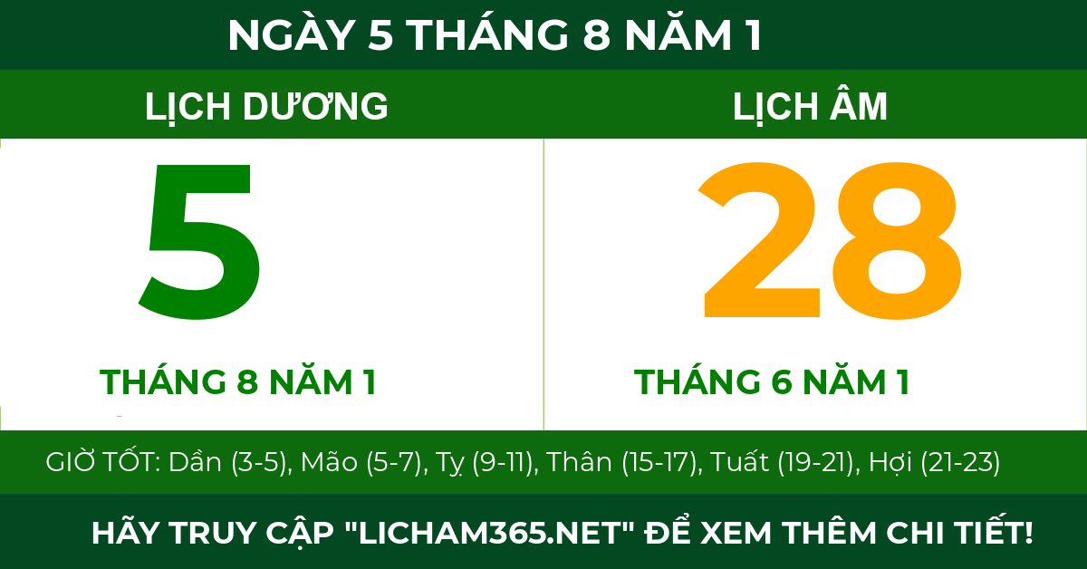 lịch âm ngày 5 tháng 8 năm 1