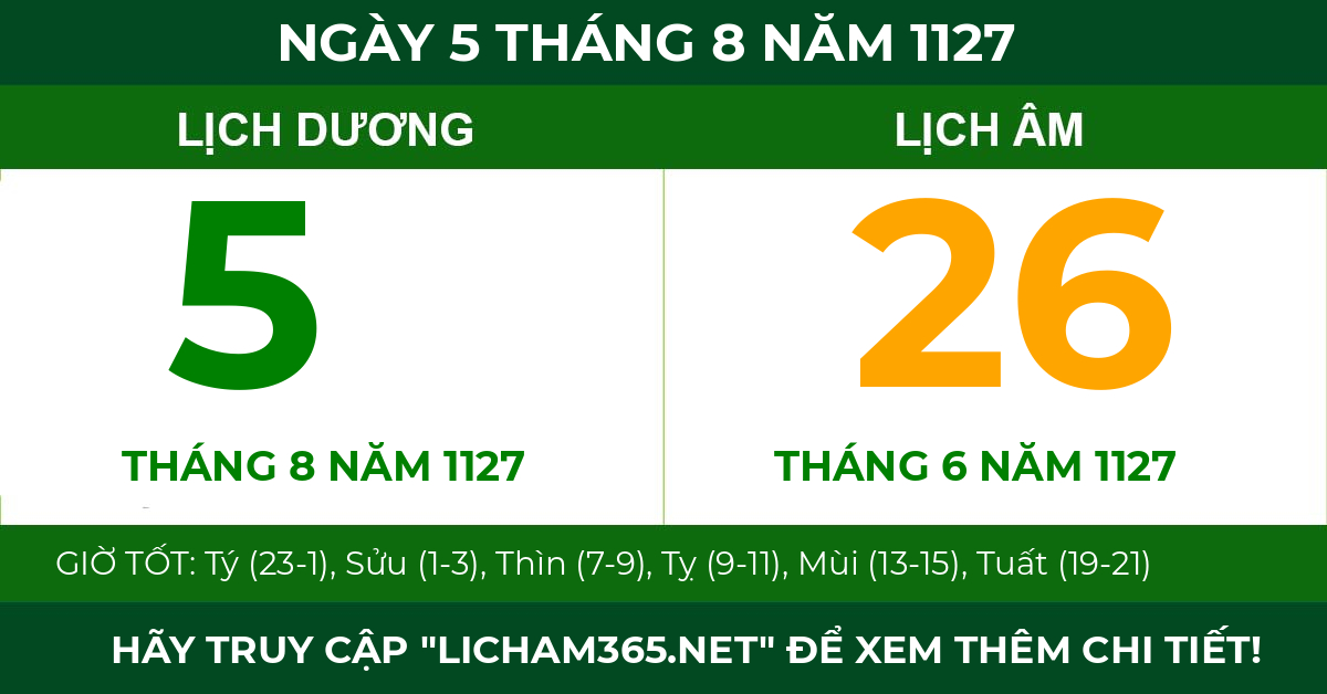 lịch âm ngày 5 tháng 8 năm 1127