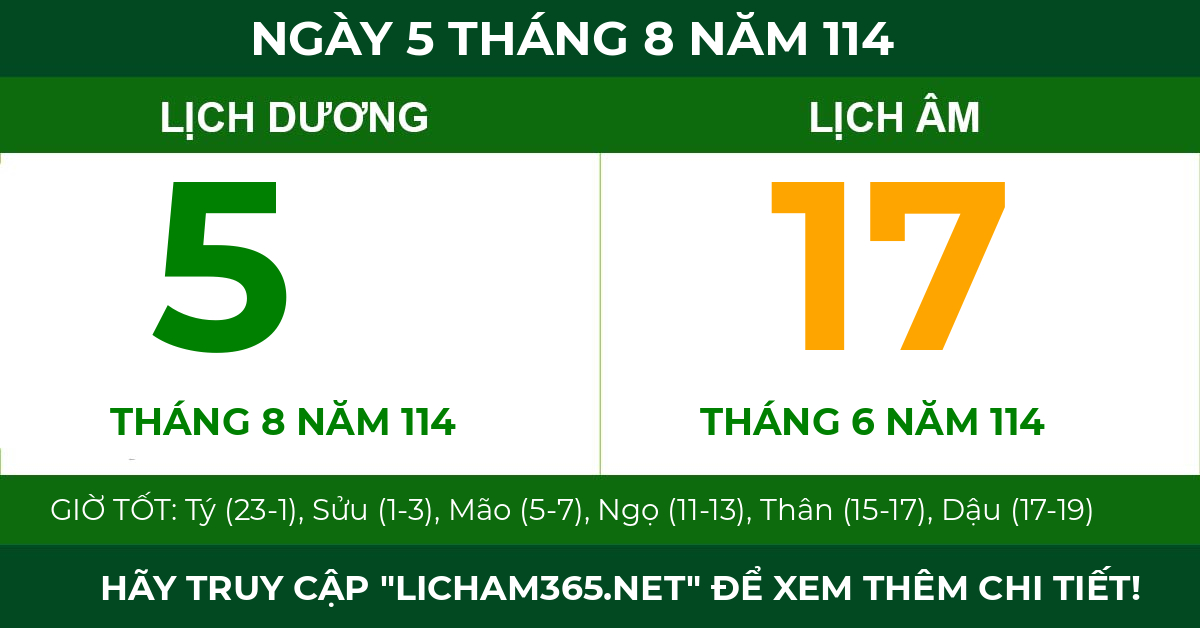 lịch âm ngày 5 tháng 8 năm 114