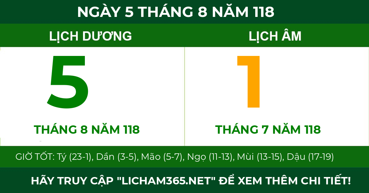 lịch âm ngày 5 tháng 8 năm 118
