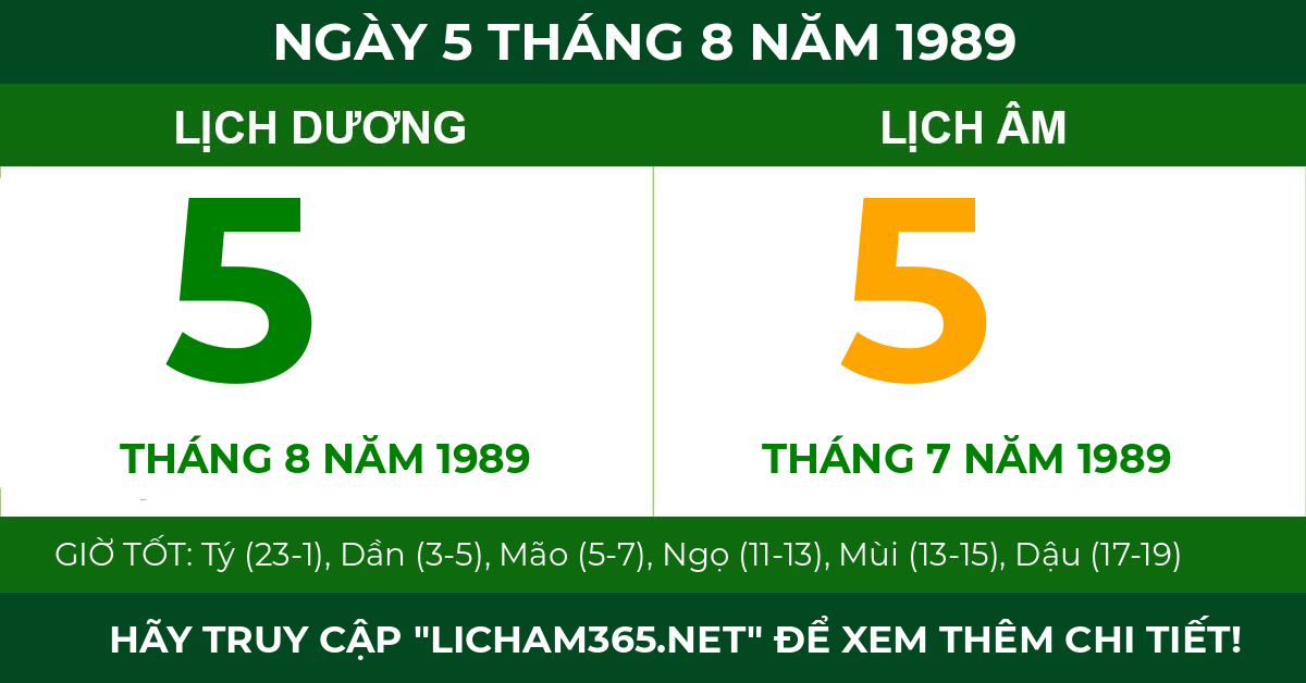 lịch âm ngày 5 tháng 8 năm 1989