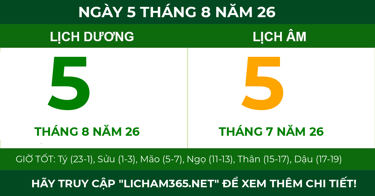 lịch âm ngày 5 tháng 8 năm 26