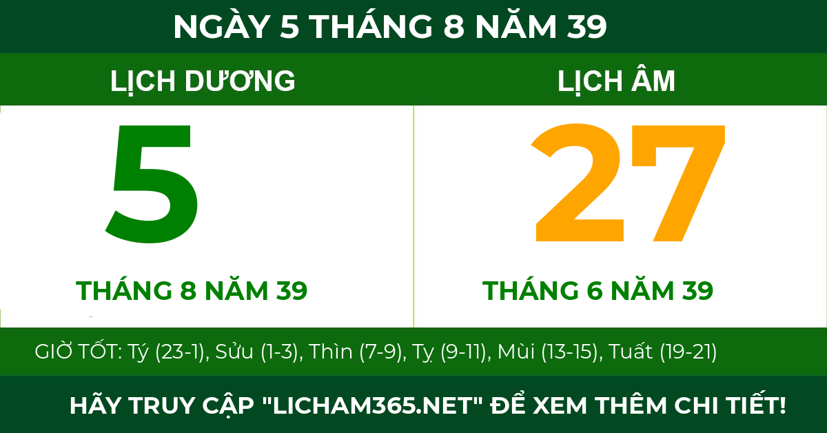 lịch âm ngày 5 tháng 8 năm 39