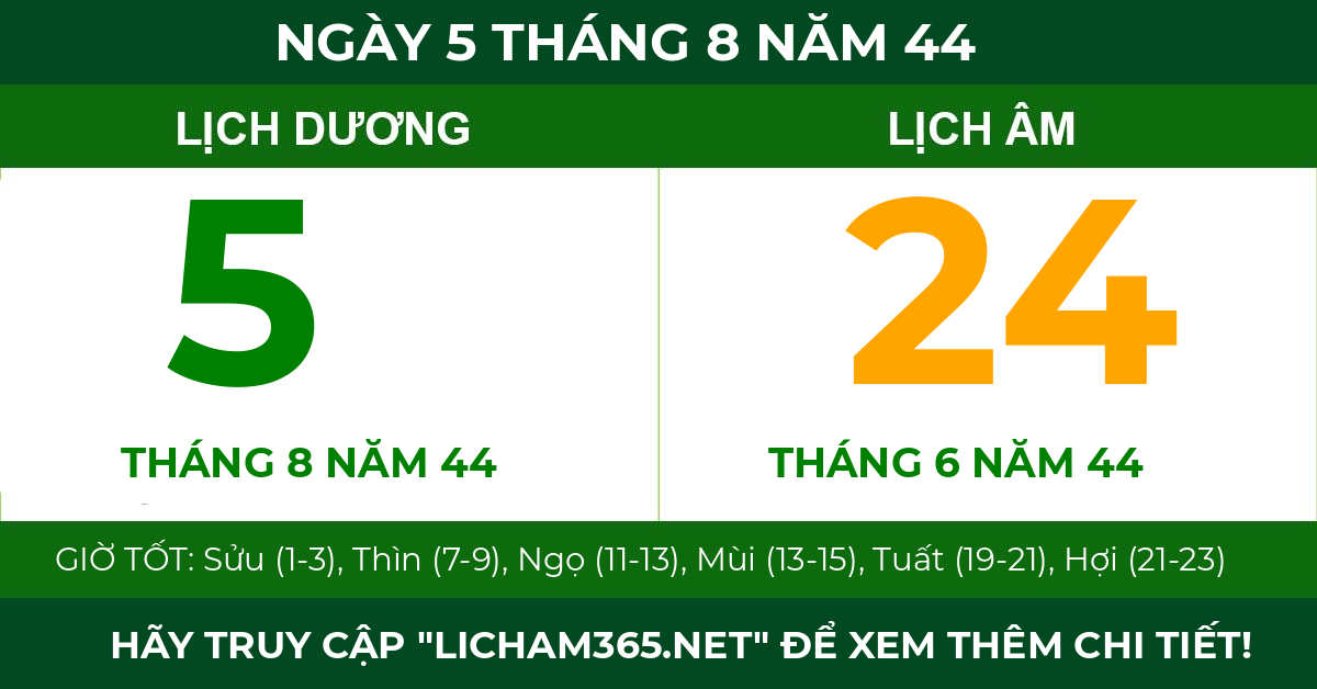 lịch âm ngày 5 tháng 8 năm 44